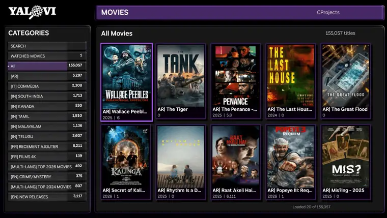 YALOVI Movies interface preview