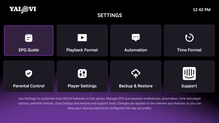 YALOVI Settings interface preview